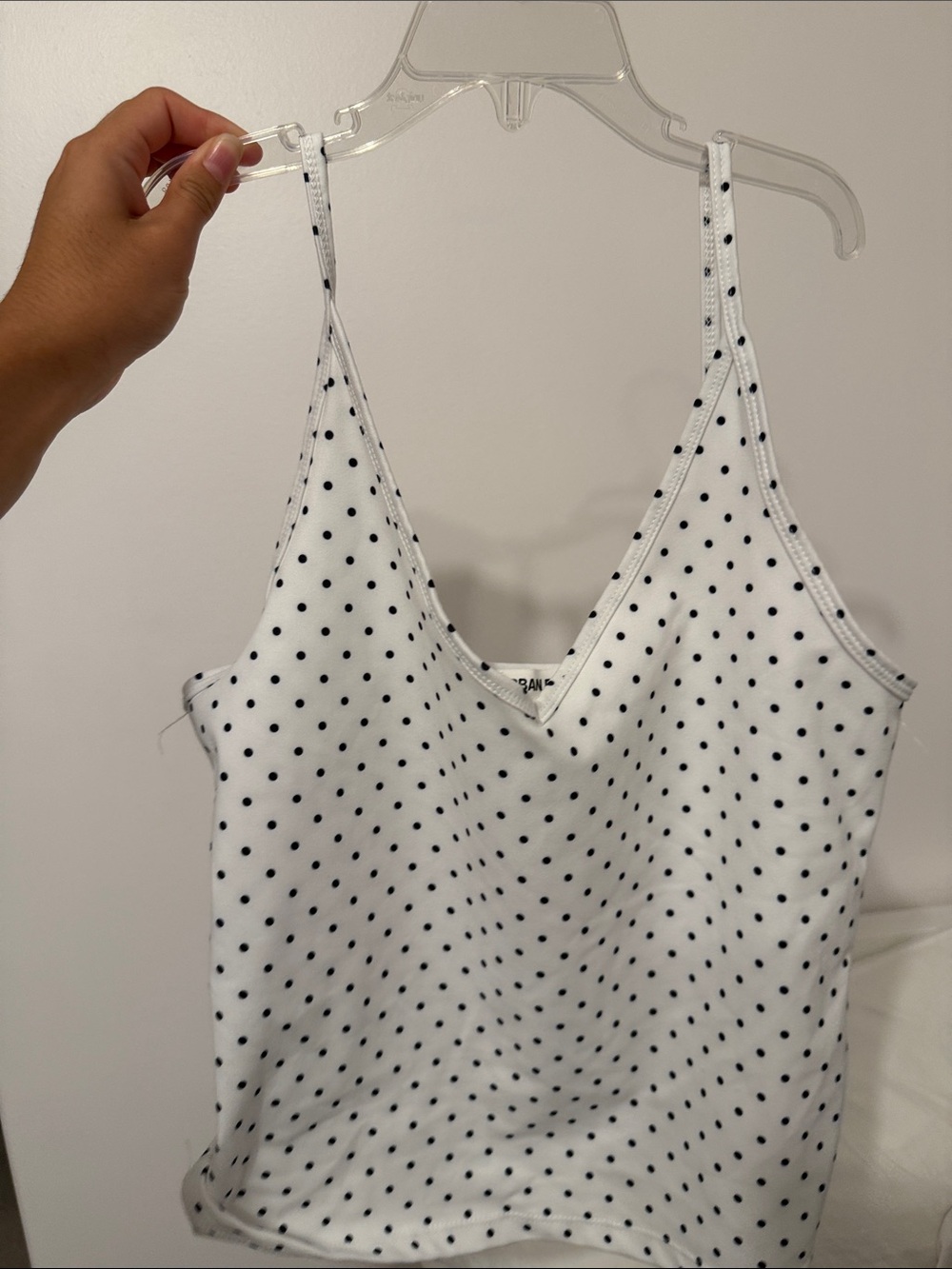 Urban Basic Polka Dot V-Neck Cami Tank Top - White/Black